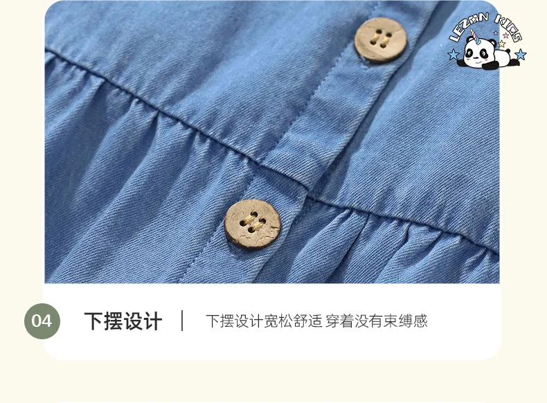 LEZONKIDS - Customizable Denim Frocks Girls 2-14 Years O-Neck Western Style Unicorn Print Button Decoration Girls Dress